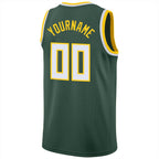 Custom Hunter Green White-Gold Round Neck Rib-Knit Basketball Jersey photo 5