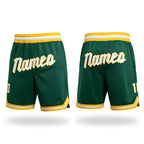 Custom Hunter Green White-Gold Authentic Throwback Basketball Shorts
