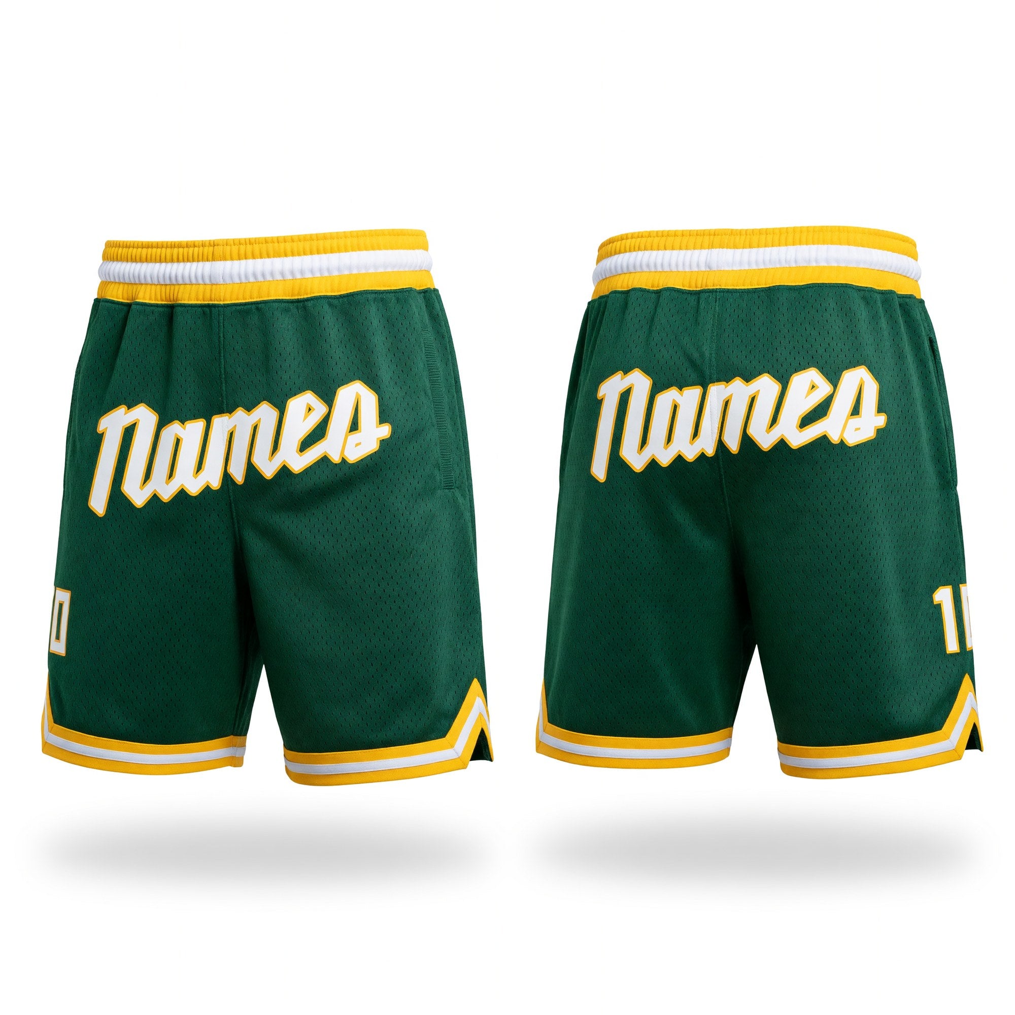 Custom Hunter Green White-Gold Authentic Throwback Basketball Shorts
