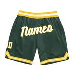 Custom Hunter Green White-Gold Authentic Throwback Basketball Shorts photo 1