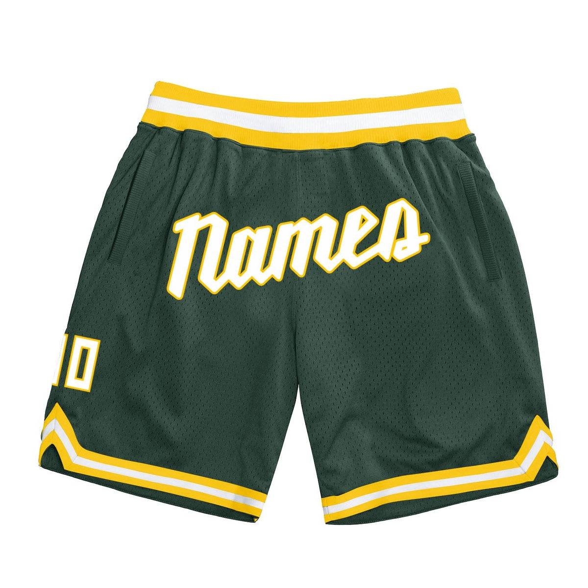 Custom Hunter Green White-Gold Authentic Throwback Basketball Shorts photo 1