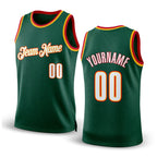 Custom Hunter Green White-Red Authentic Throwback Basketball Jersey