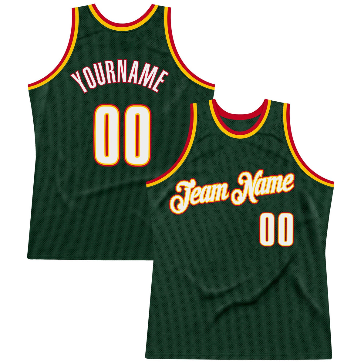 Custom Hunter Green White-Red Authentic Throwback Basketball Jersey photo 1
