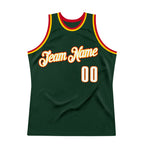 Custom Hunter Green White-Red Authentic Throwback Basketball Jersey photo 6