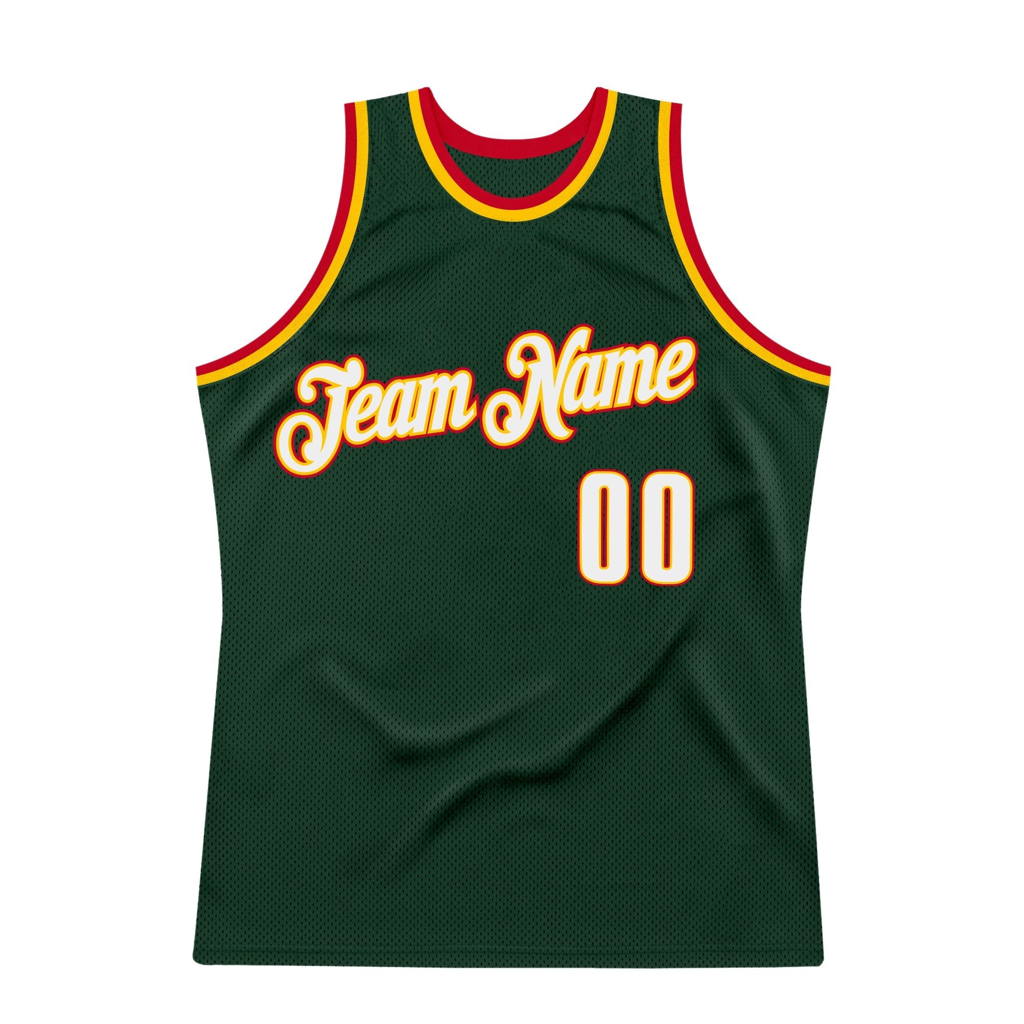 Custom Hunter Green White-Red Authentic Throwback Basketball Jersey photo 6