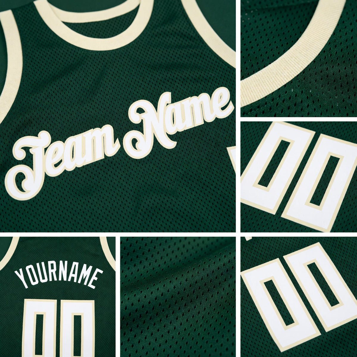 Custom Hunter Green White-Cream Authentic Throwback Basketball Jersey detail