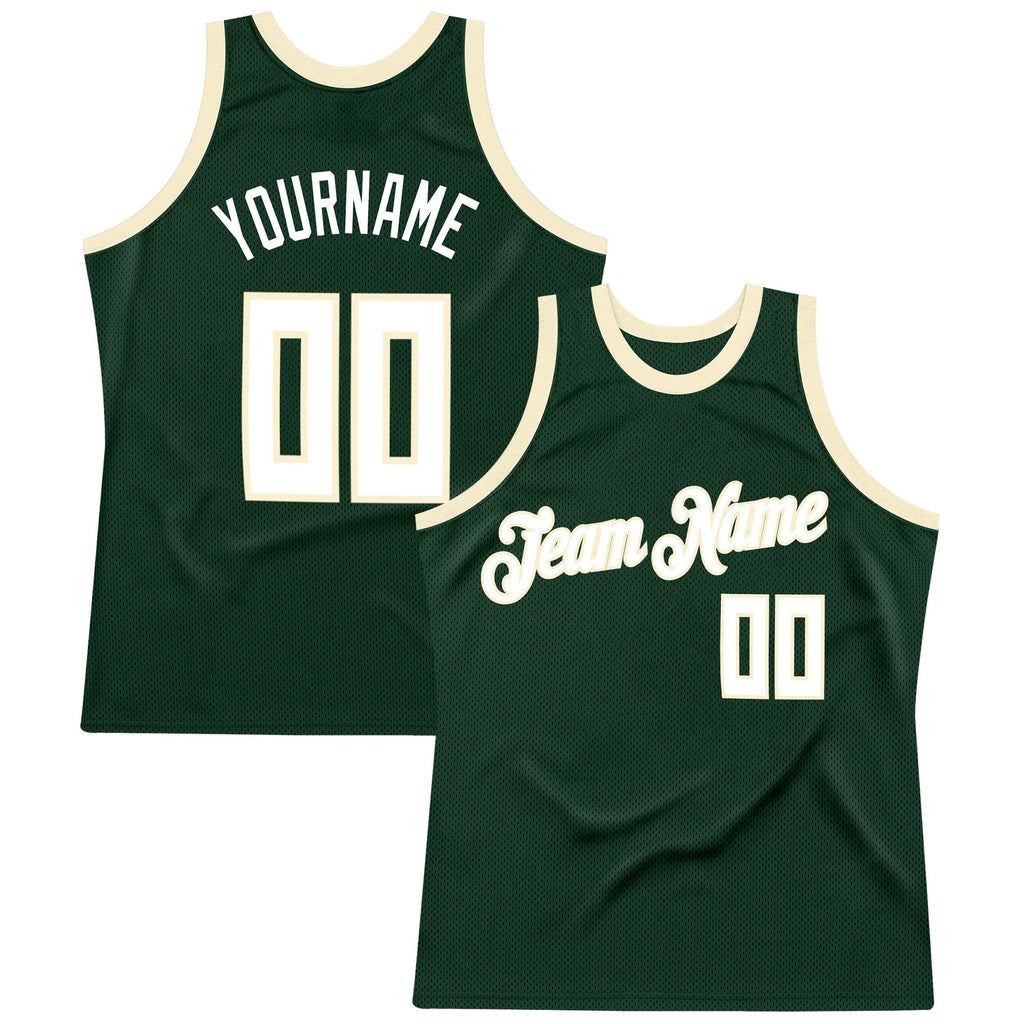 Custom Hunter Green White-Cream Authentic Throwback Basketball Jersey photo 1