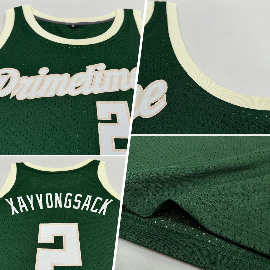 Custom Hunter Green White-Cream Authentic Throwback Basketball Jersey photo 2