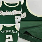 Custom Hunter Green White-Cream Authentic Throwback Basketball Jersey photo 2