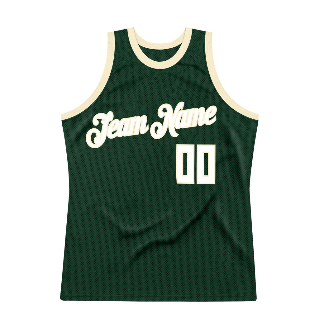 Custom Hunter Green White-Cream Authentic Throwback Basketball Jersey photo 5