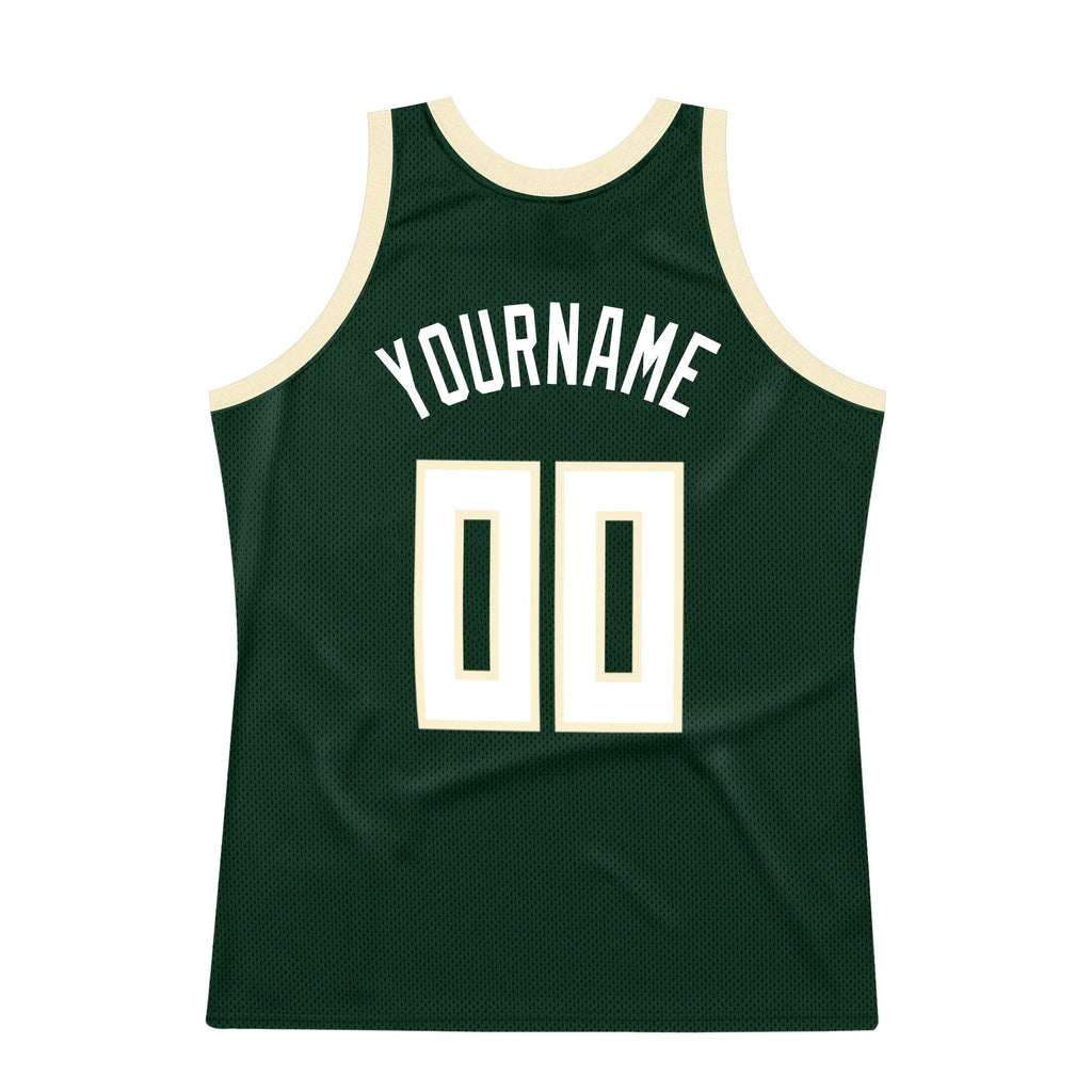 Custom Hunter Green White-Cream Authentic Throwback Basketball Jersey photo 6