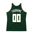 Custom Hunter Green White-Cream Authentic Throwback Basketball Jersey photo 6