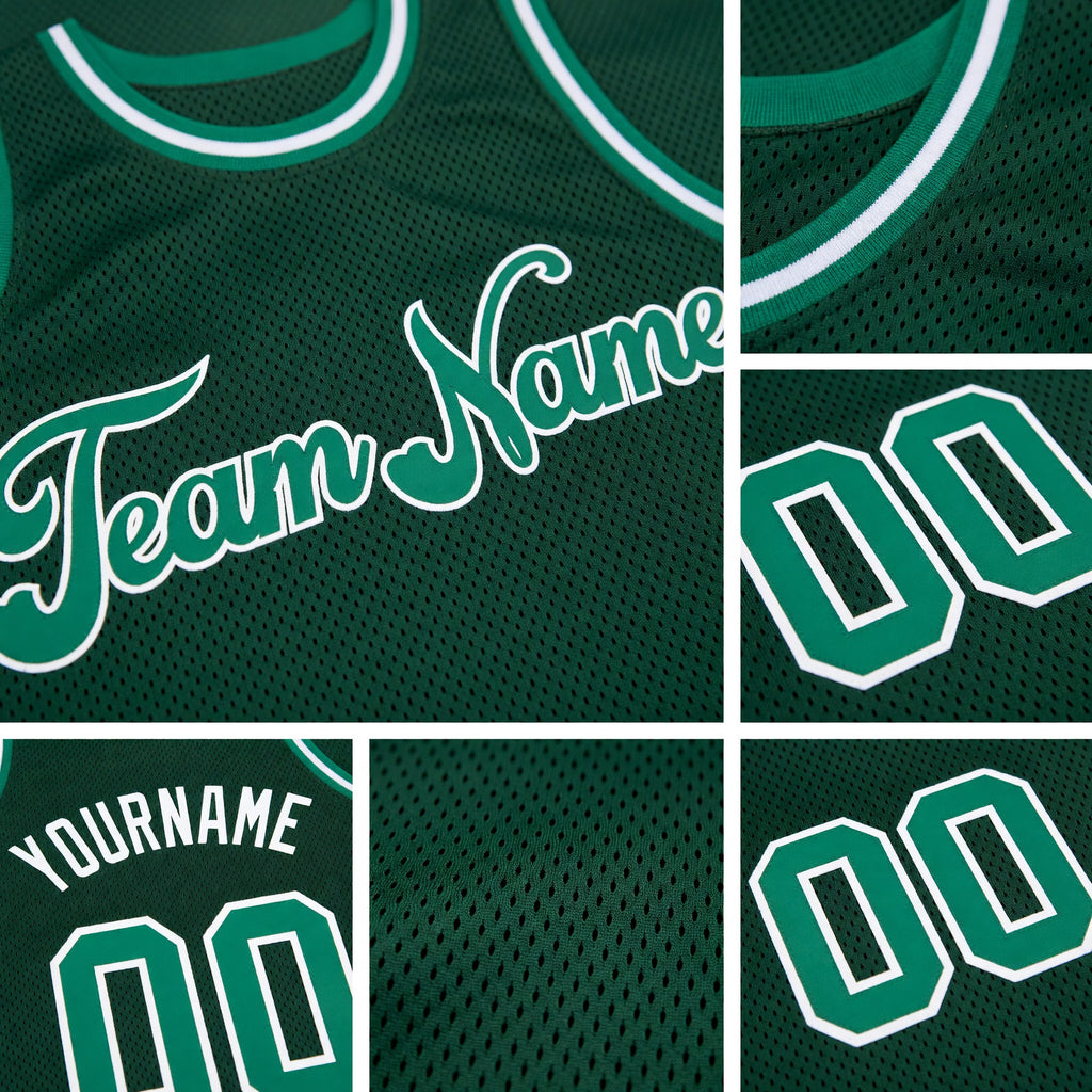 Custom Hunter Green Kelly Green-White Authentic Throwback Basketball Jersey detail