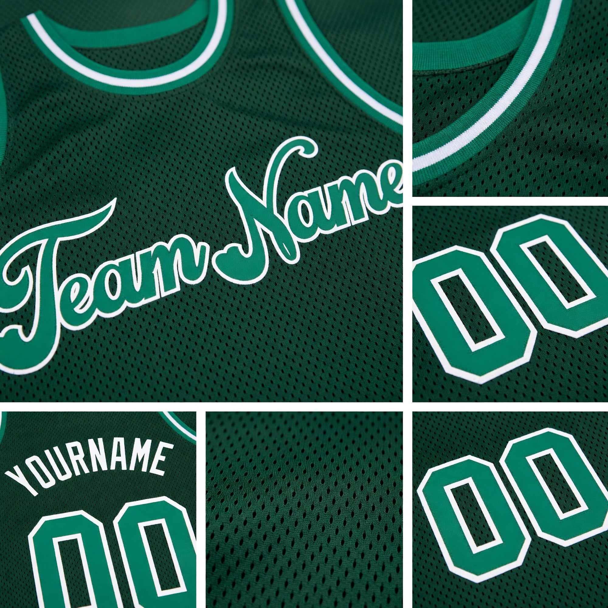 Custom Hunter Green Kelly Green-White Authentic Throwback Basketball Jersey detail