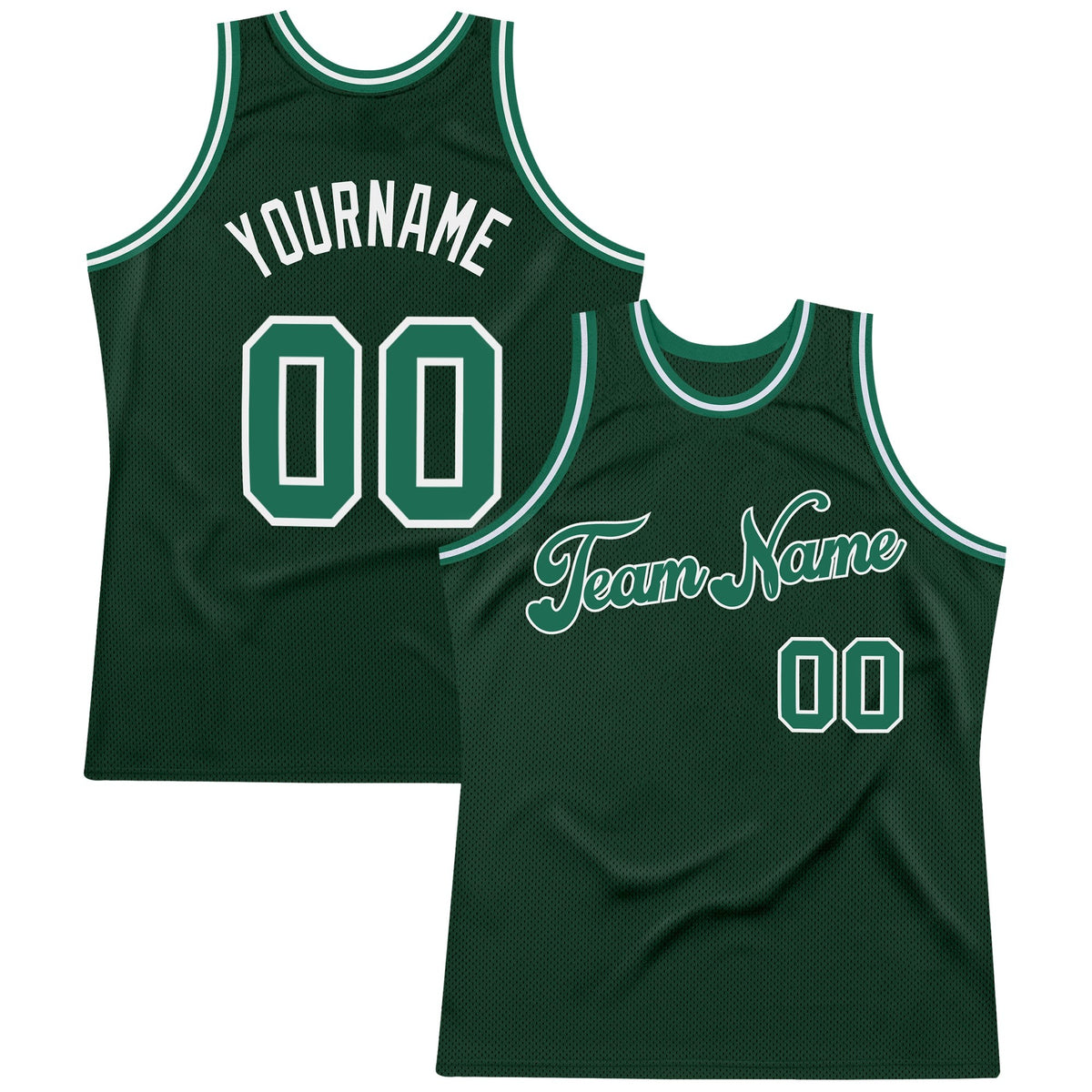 Custom Hunter Green Kelly Green-White Authentic Throwback Basketball Jersey photo 1