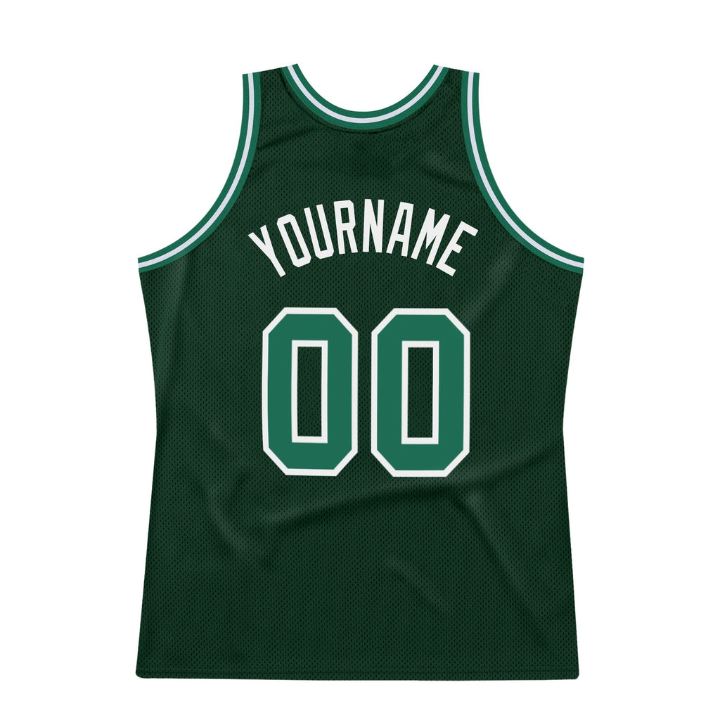 Custom Hunter Green Kelly Green-White Authentic Throwback Basketball Jersey photo 5