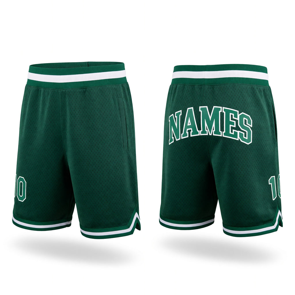 Custom Hunter Green Kelly Green-White Authentic Throwback Basketball Shorts