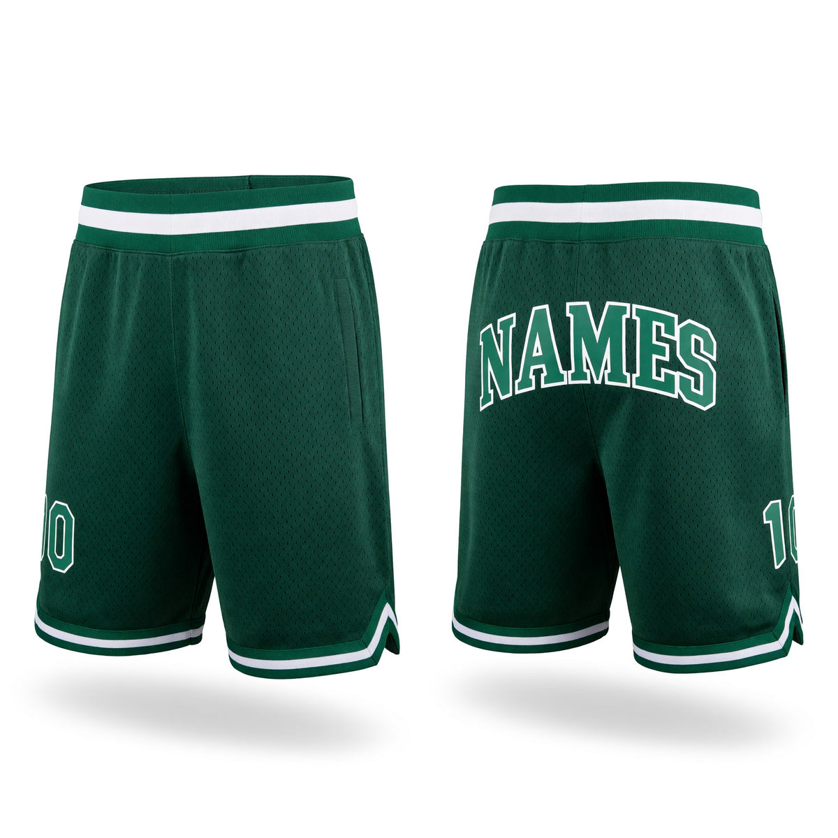 Custom Hunter Green Kelly Green-White Authentic Throwback Basketball Shorts