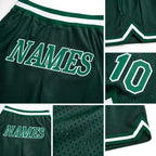 Custom Hunter Green Kelly Green-White Authentic Throwback Basketball Shorts detail