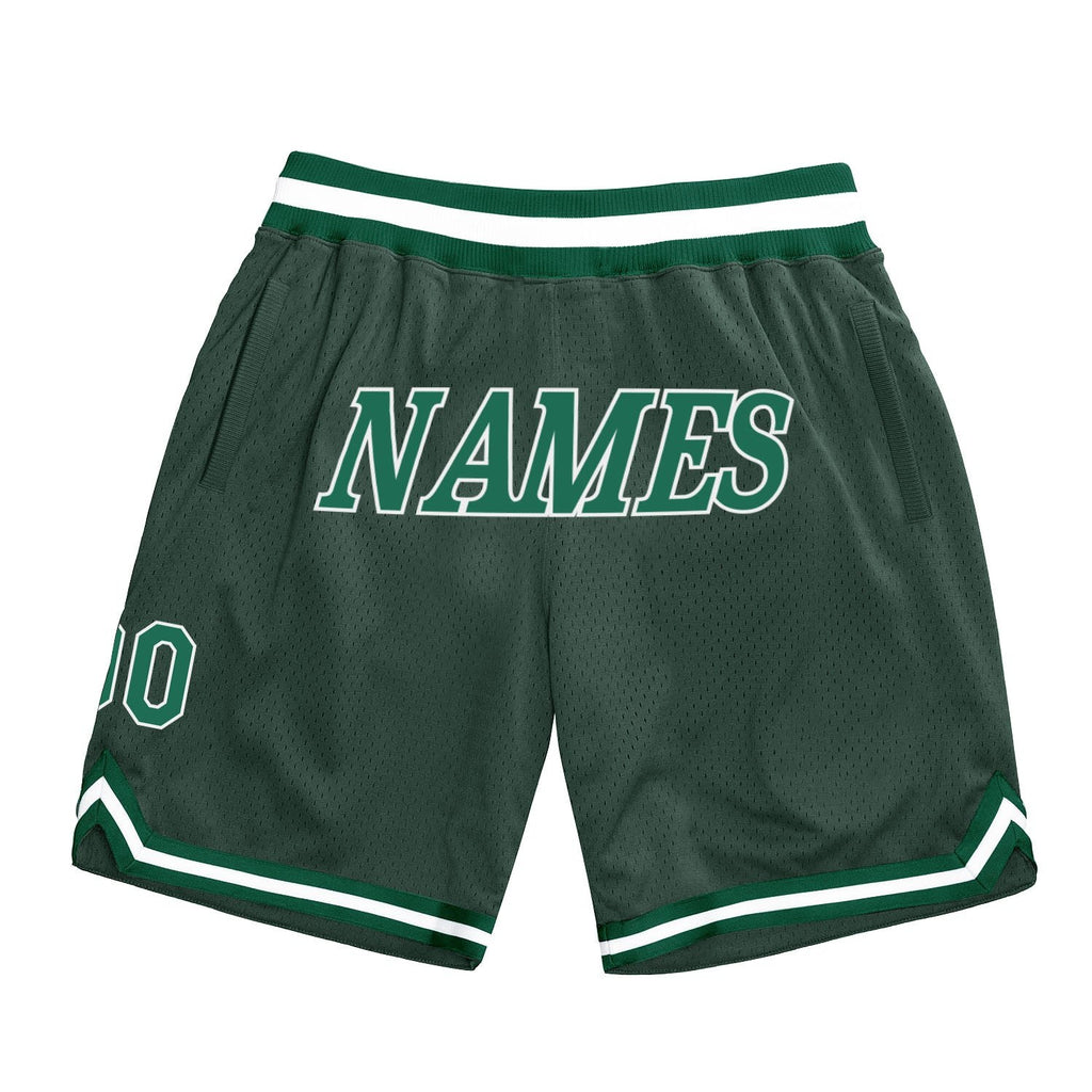 Custom Hunter Green Kelly Green-White Authentic Throwback Basketball Shorts photo 1