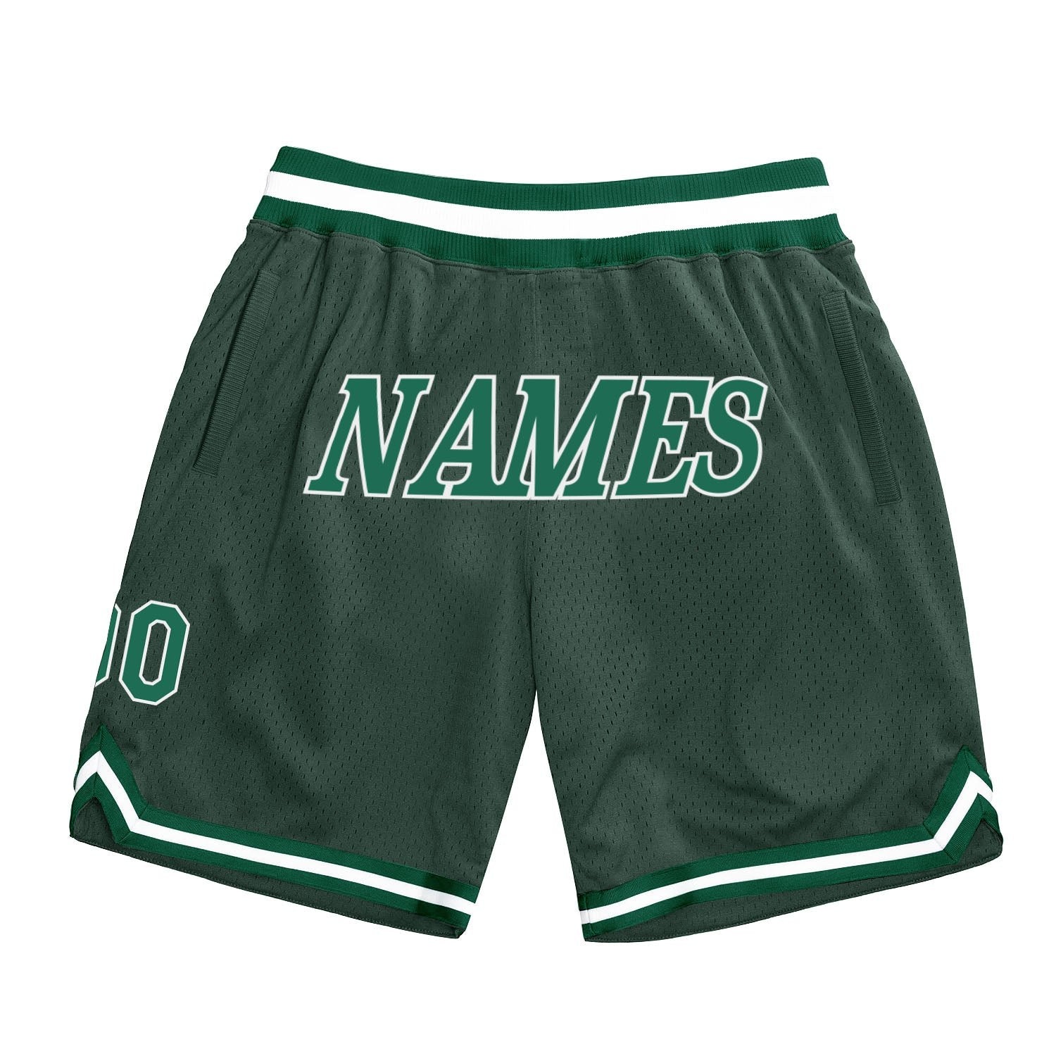 Custom Hunter Green Kelly Green-White Authentic Throwback Basketball Shorts photo 1