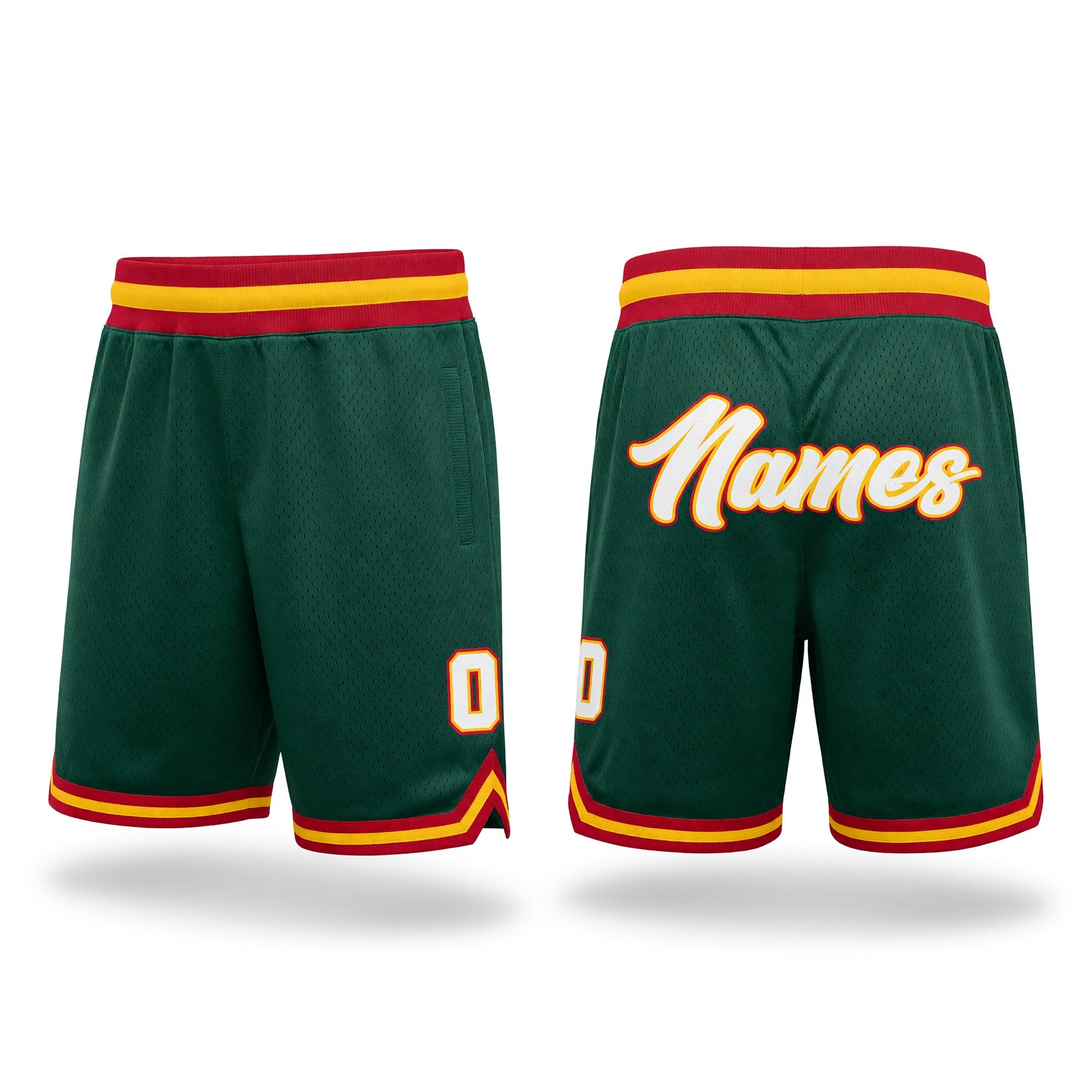 Custom Hunter Green White-Red Authentic Throwback Basketball Shorts