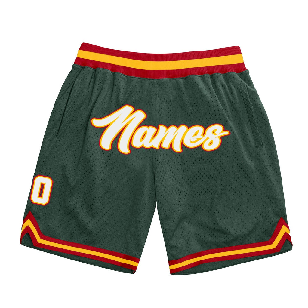 Custom Hunter Green White-Red Authentic Throwback Basketball Shorts photo 1