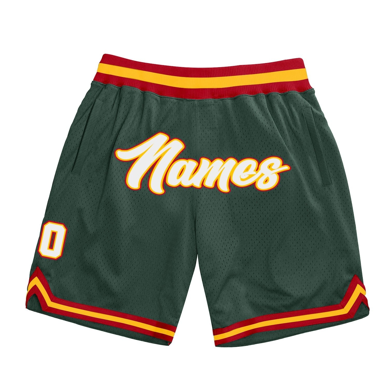 Custom Hunter Green White-Red Authentic Throwback Basketball Shorts photo 1