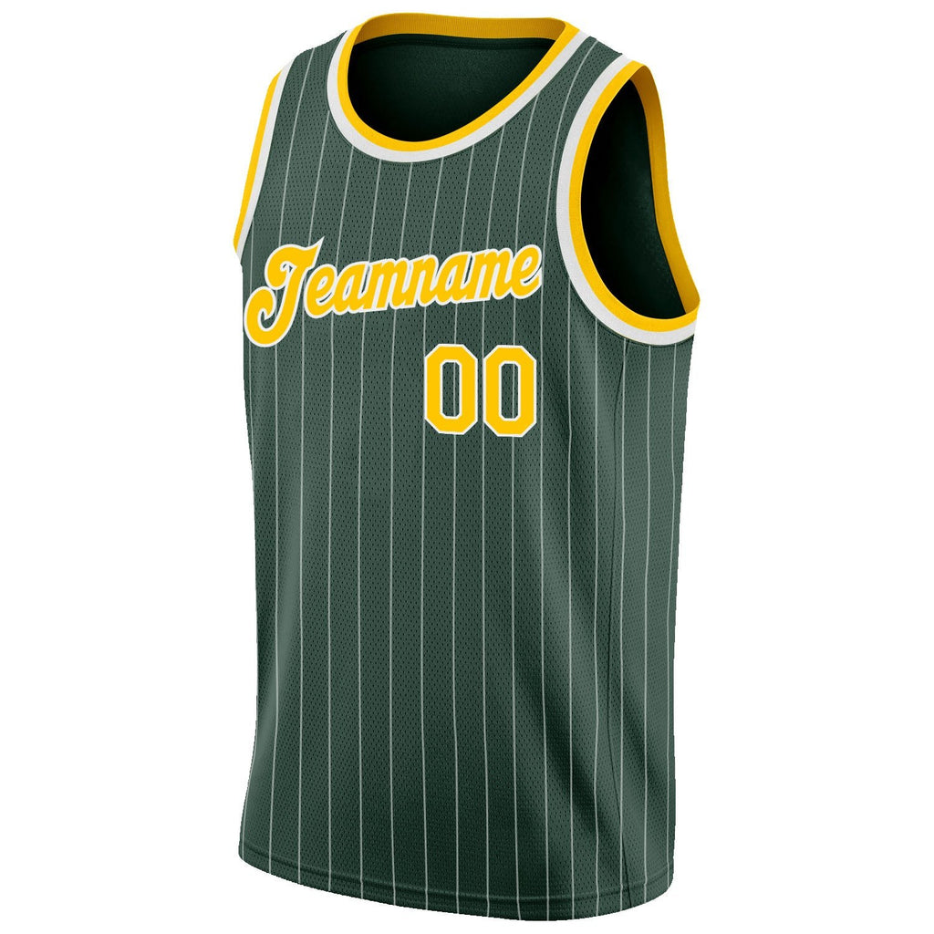 Custom Hunter Green White Pinstripe Gold-White Authentic Basketball Jersey photo 4