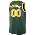 Custom Hunter Green White Pinstripe Gold-White Authentic Basketball Jersey photo 5