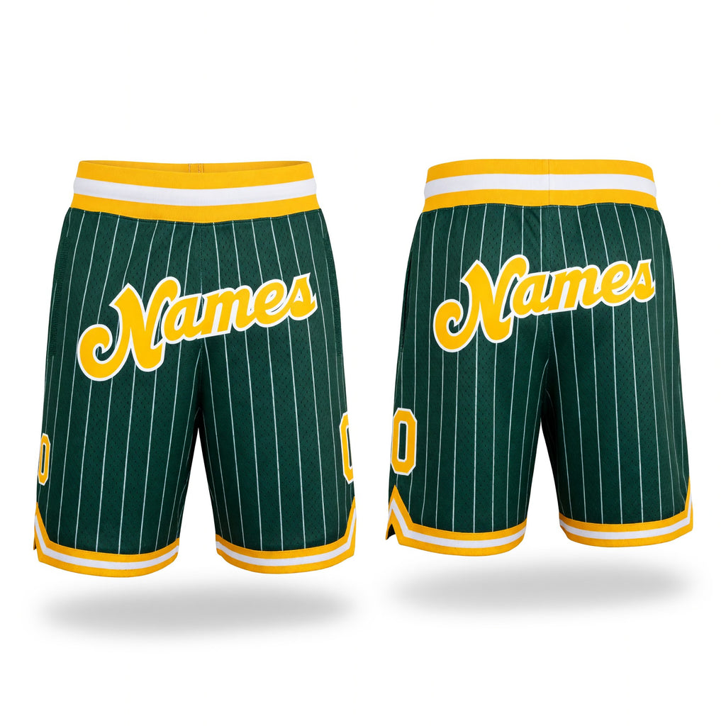Custom Hunter Green White Pinstripe Gold-White Authentic Basketball Shorts