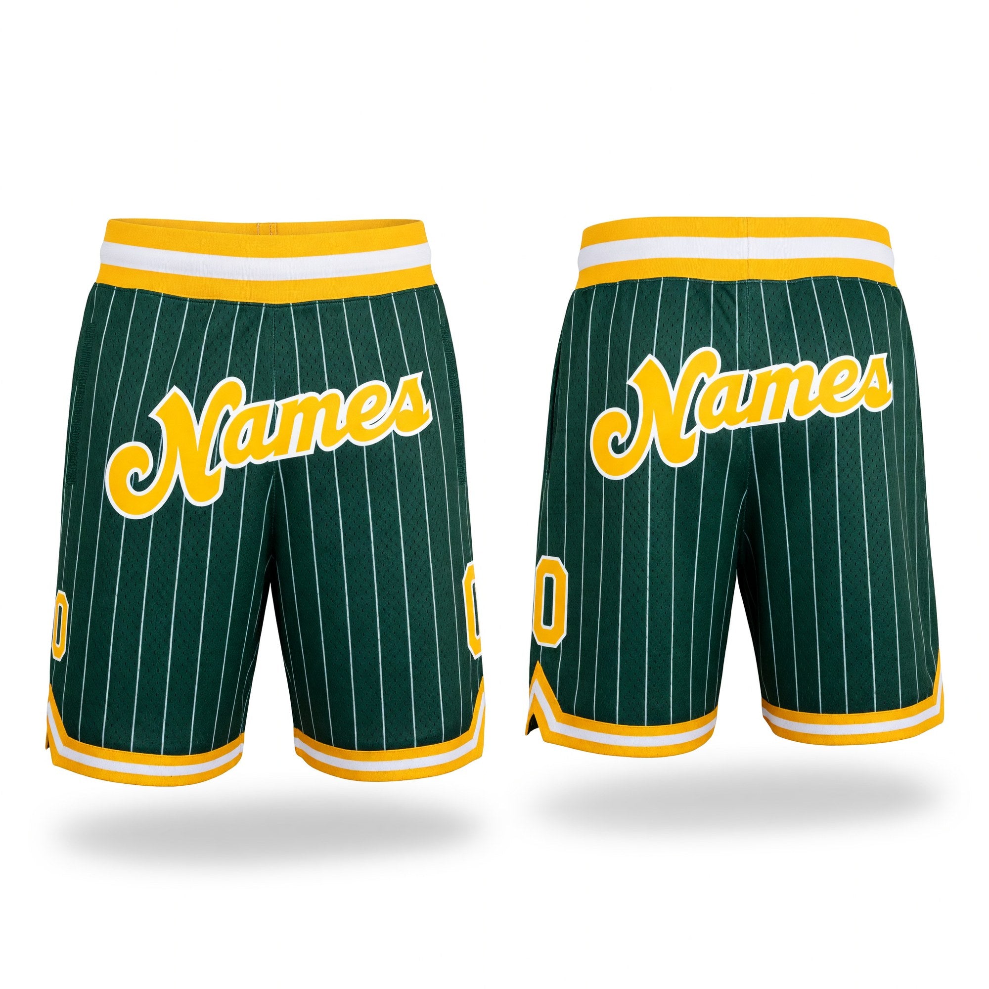 Custom Hunter Green White Pinstripe Gold-White Authentic Basketball Shorts
