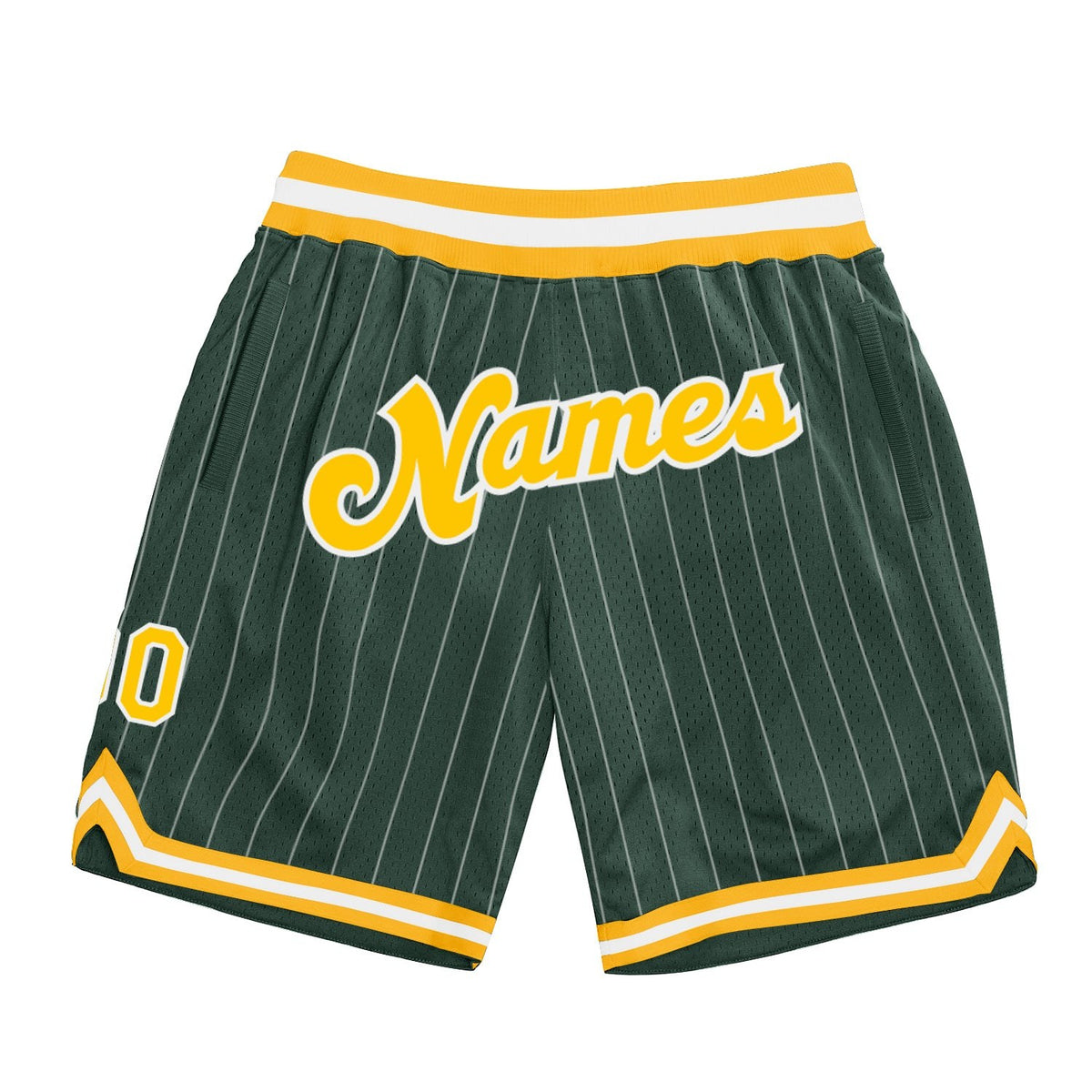 Custom Hunter Green White Pinstripe Gold-White Authentic Basketball Shorts photo 1