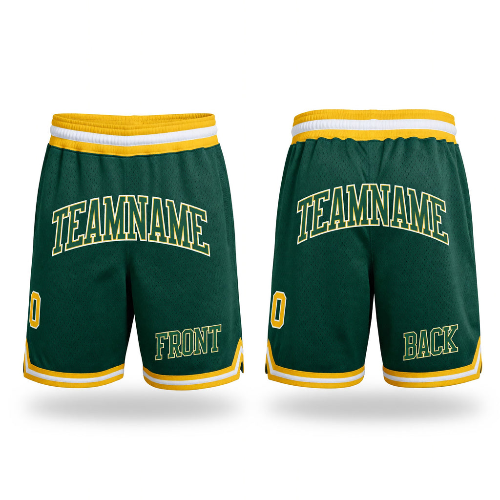 Custom Hunter Green Gold-White Authentic Throwback Basketball Shorts