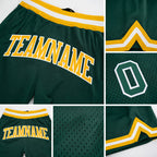 Custom Hunter Green Gold-White Authentic Throwback Basketball Shorts detail