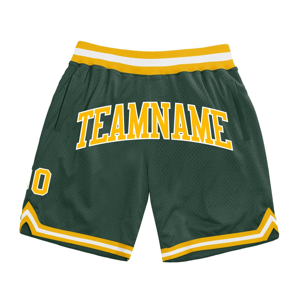 Custom Hunter Green Gold-White Authentic Throwback Basketball Shorts photo 1
