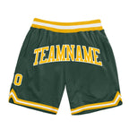 Custom Hunter Green Gold-White Authentic Throwback Basketball Shorts photo 1