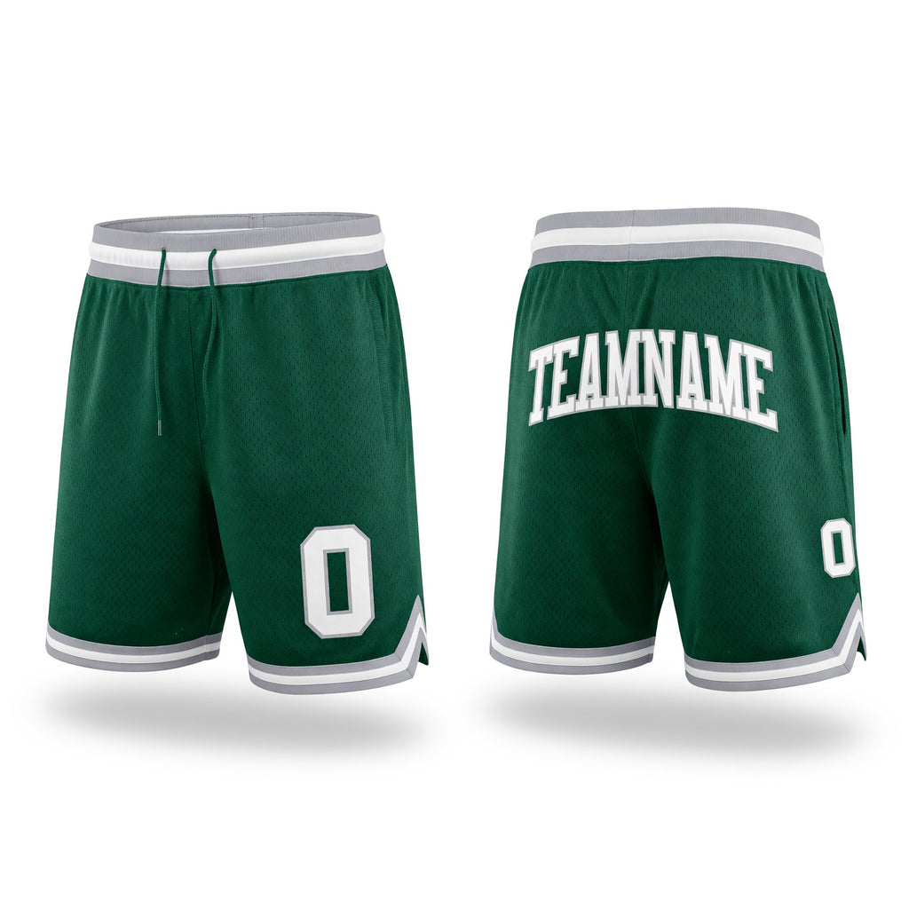 Custom Hunter Green White-Gray Authentic Throwback Basketball Shorts