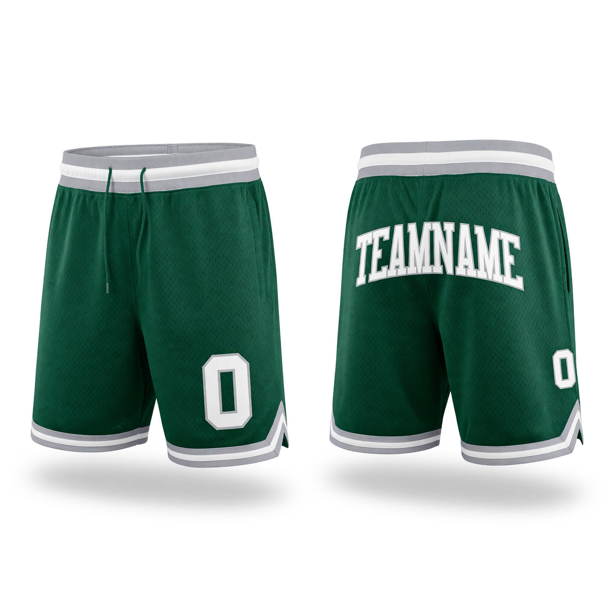 Custom Hunter Green White-Gray Authentic Throwback Basketball Shorts