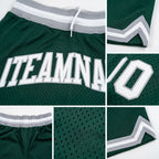 Custom Hunter Green White-Gray Authentic Throwback Basketball Shorts detail