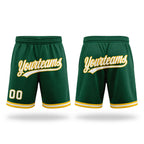 Custom Hunter Green White-Gold Authentic Throwback Basketball Shorts