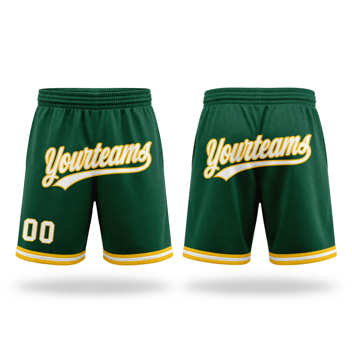 Custom Hunter Green White-Gold Authentic Throwback Basketball Shorts