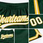 Custom Hunter Green White-Gold Authentic Throwback Basketball Shorts detail