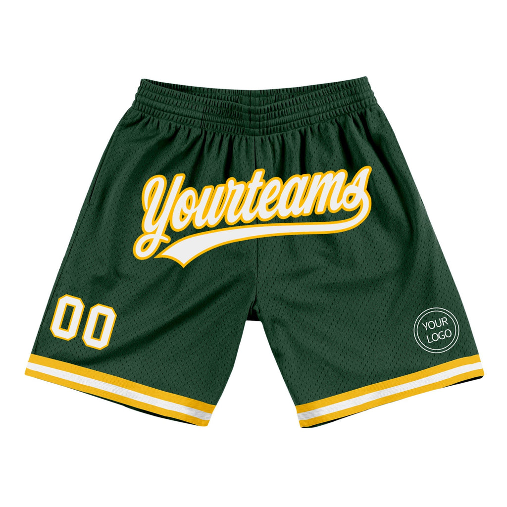 Custom Hunter Green White-Gold Authentic Throwback Basketball Shorts photo 1