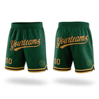 Custom Hunter Green Old Gold-Black Authentic Throwback Basketball Shorts