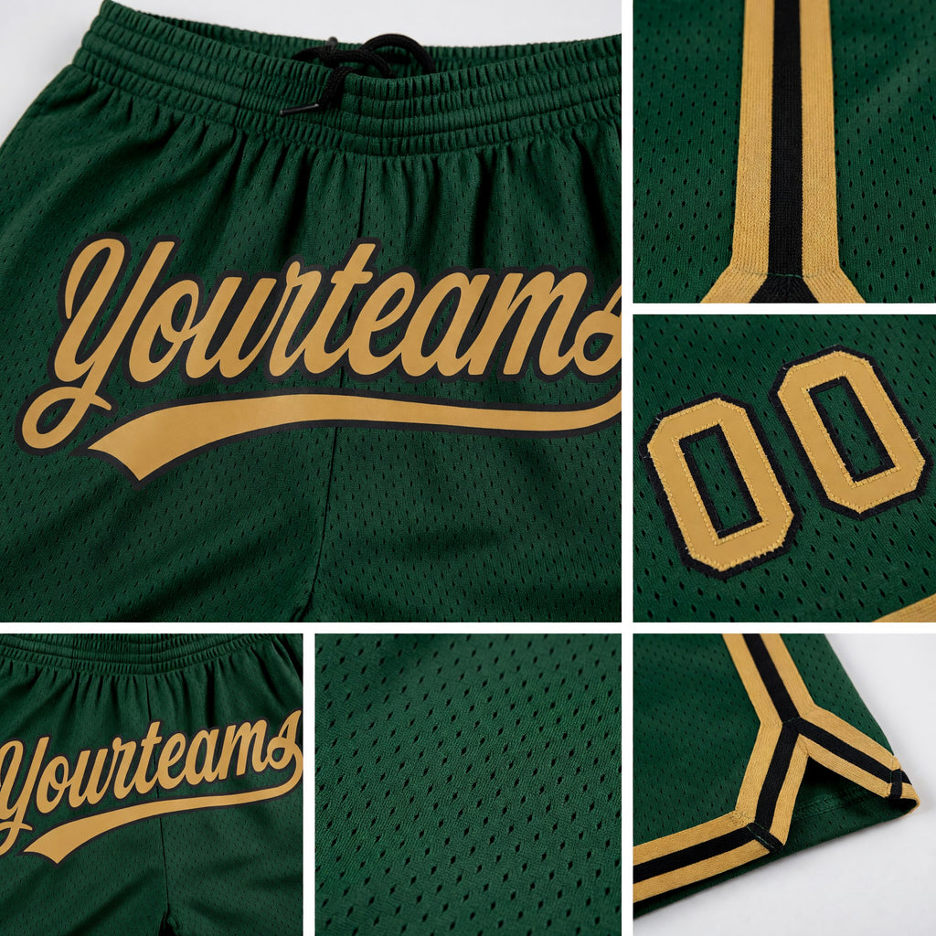 Custom Hunter Green Old Gold-Black Authentic Throwback Basketball Shorts detail