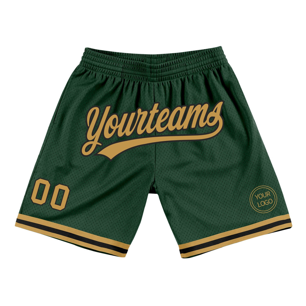 Custom Hunter Green Old Gold-Black Authentic Throwback Basketball Shorts photo 1