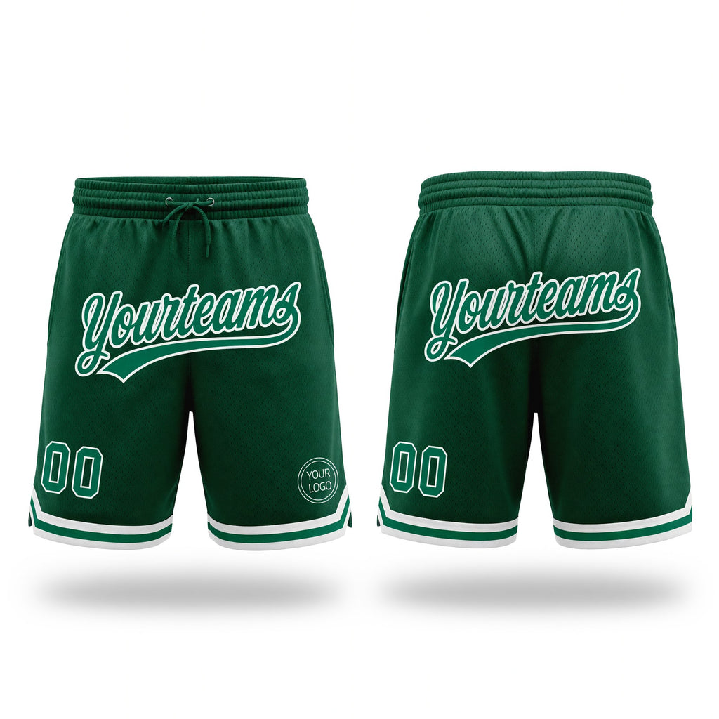 Custom Hunter Green Kelly Green-White Authentic Throwback Basketball Shorts