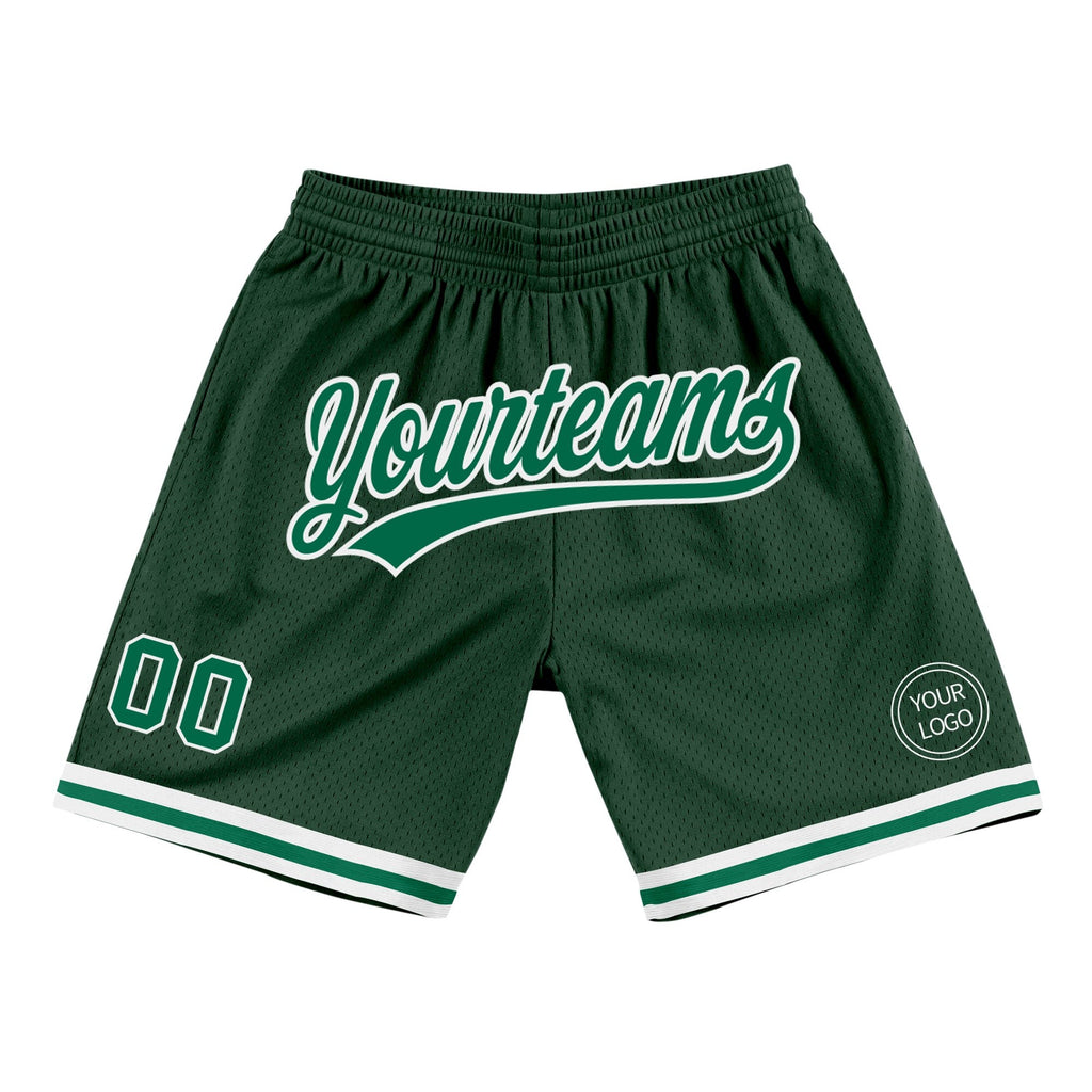 Custom Hunter Green Kelly Green-White Authentic Throwback Basketball Shorts photo 1