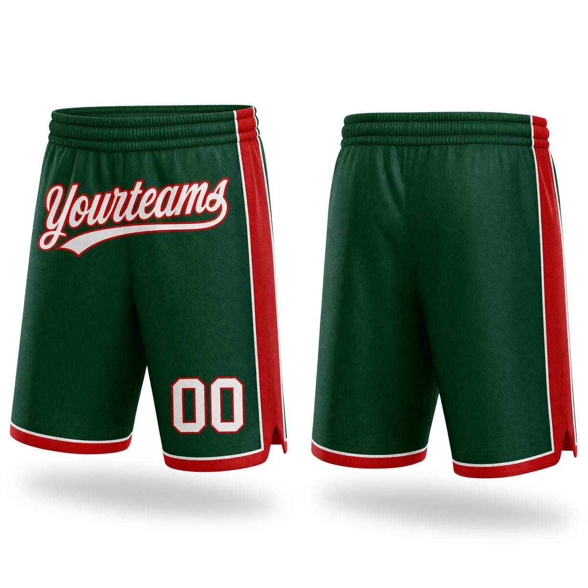 Custom Hunter Green White-Red Authentic Basketball Shorts